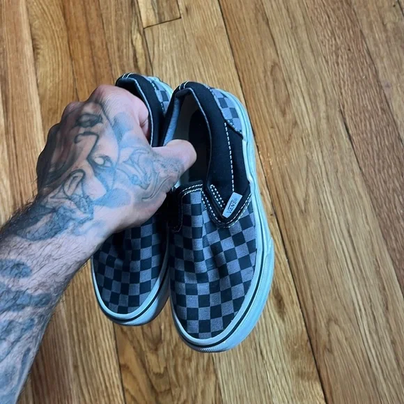 Vans checkerboard gray slip ons 2Y - Picture 2 of 6